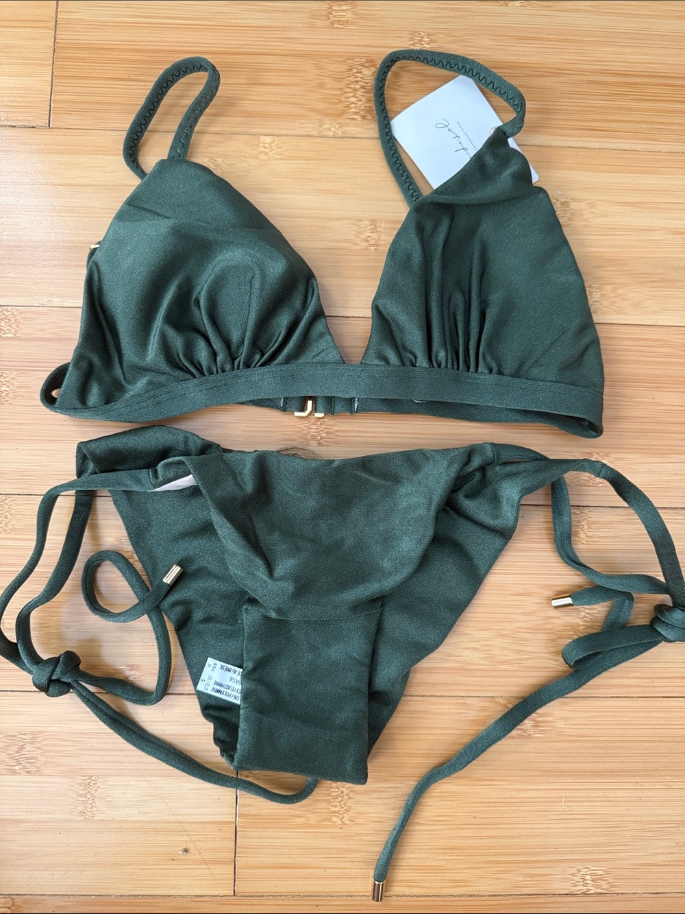 Olive Green Triangle Bikini Set with Tie Sides